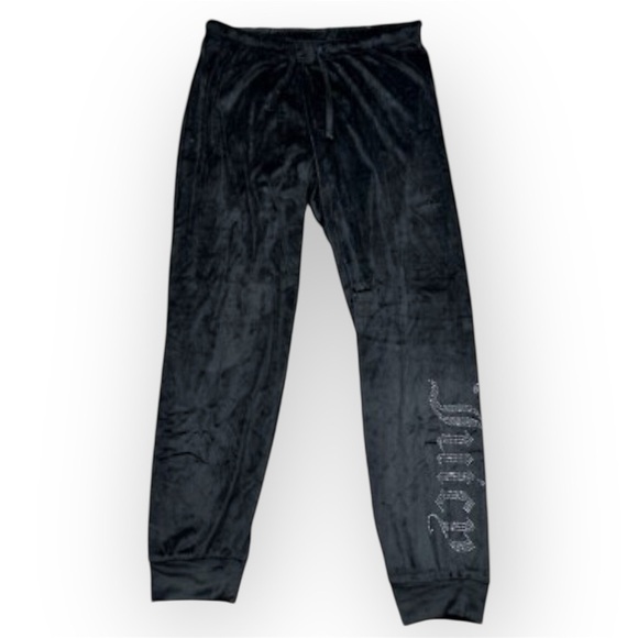 Juicy Couture Pants - Juicy Couture embellished velour jogger pants, black, pull up size M
